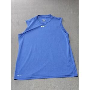 Nike Shirt Women's Extra Large Blue Dri Fit Sleeveless Tank Top Center Swoop